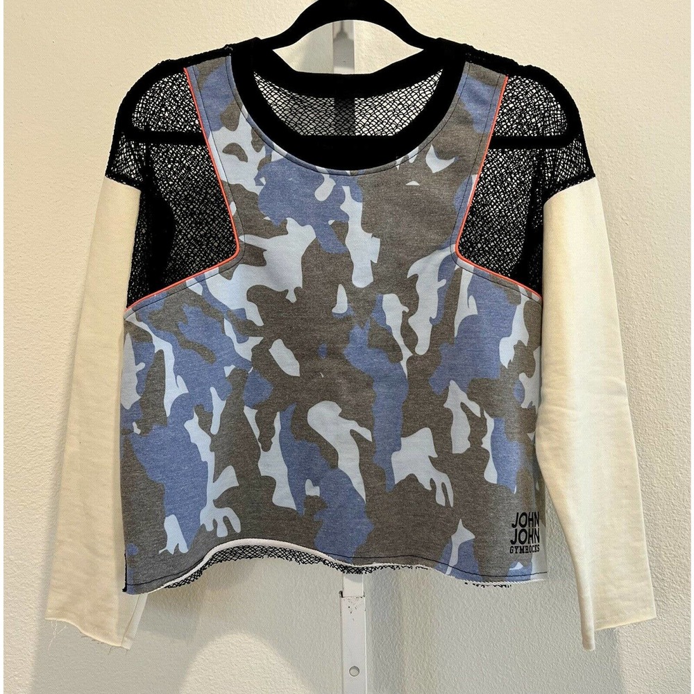John John Gymrocks Women’s Cropped Blue Camouflage Sweatshirt Size S